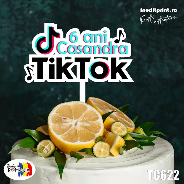 Topper Tort UV Personalizat Tik Tok TC622 15x15cm, Plexiglass alb