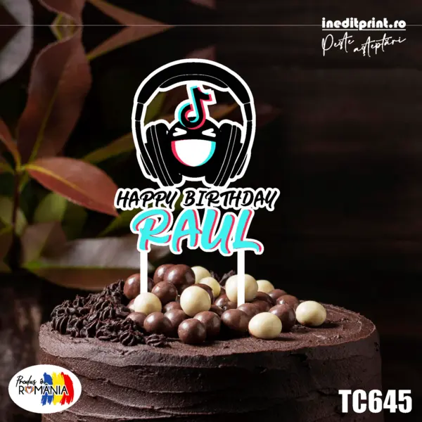 Topper Tort UV Personalizat Tik Tok TC645 13x13cm, MDF