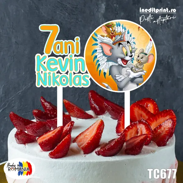 Topper Tort UV Personalizat Tom si Jerry TC677 10x10cm, MDF
