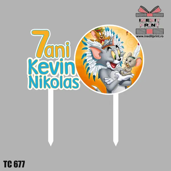 Topper Tort UV Personalizat Tom si Jerry TC677 13x13cm, Plexiglass alb