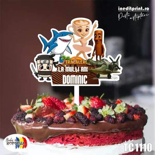 Topper Tort UV Personalizat Tralalero TC1110 16x16cm, Plexiglass alb