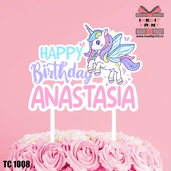 Topper Tort UV Personalizat Unicorn TC1008 13x13cm, MDF