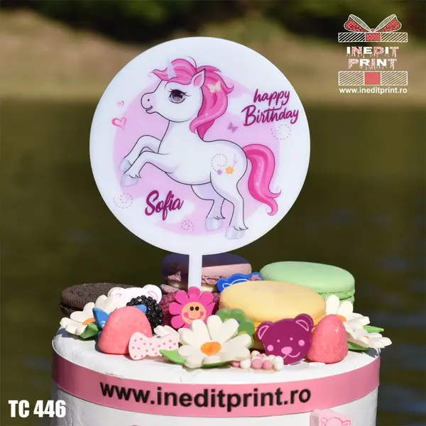 Topper Tort UV Personalizat UNICORN TC446 15x15cm, MDF