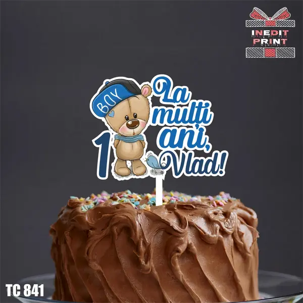 Topper Tort UV Personalizat Ursulet TC841 13x13cm, MDF