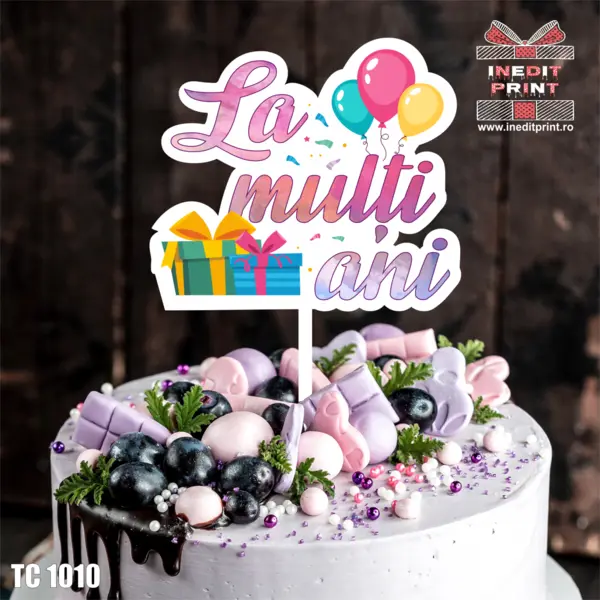 Topper Tort UV Petrecere La multi ani TC1010 16x16cm, Plexiglass alb
