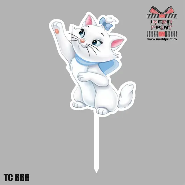 Topper Tort UV Pisicuta Marie TC668 10x10cm, Plexiglass alb