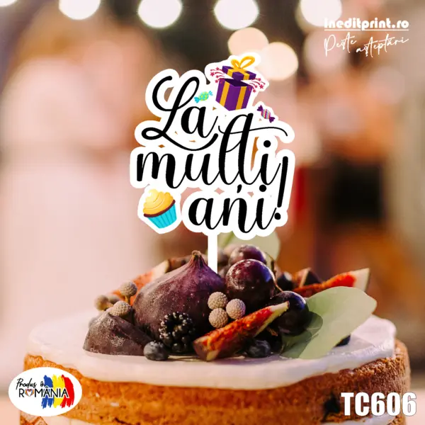 Topper Tort UV Presents La multi ani! TC606 10x10cm, MDF