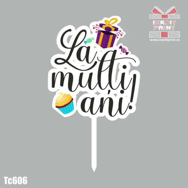 Topper Tort UV Presents La multi ani! TC606 15x15cm, Plexiglass alb