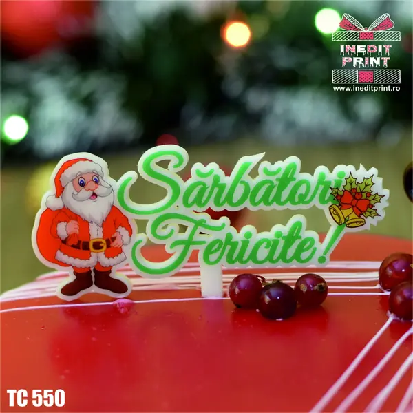 Topper Tort UV Sarbatori fericite TC550 10x10cm, Plexiglass alb