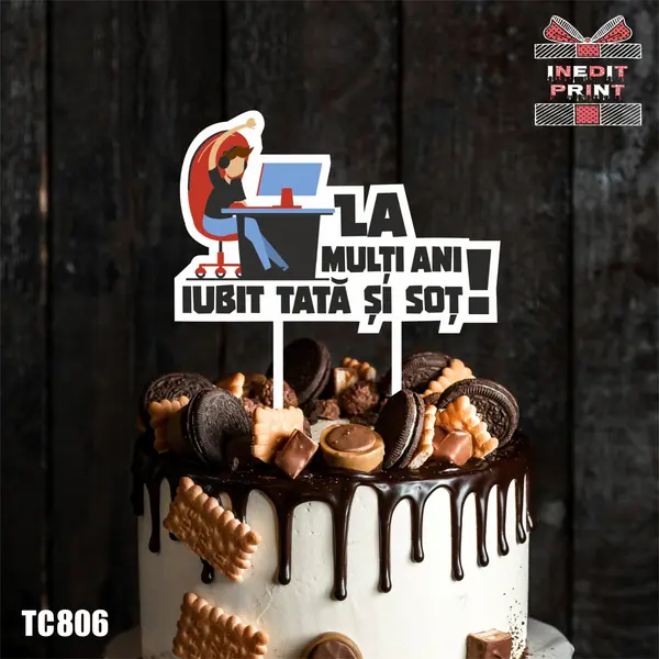 Topper tort UV TC806 La multi ani iubit tata si sot ! 13x13cm, MDF