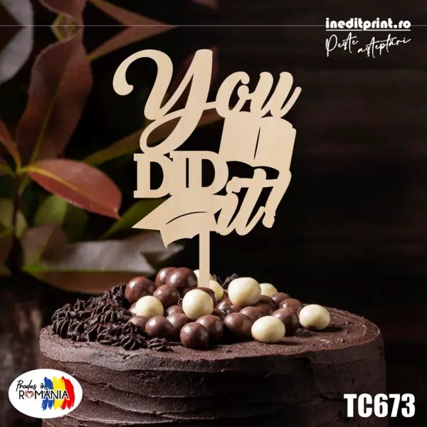 Topper Tort You did it TC673 Lemn natur, 20x20cm