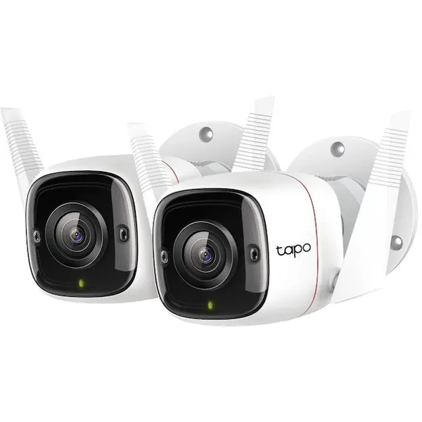 TP-LINK Camera de supraveghere exterior TP-LINK TAPO C310P2, pachet de 2, Wi-Fi, 2304x1296, Night Vision, Detectare Smart AI, Two-Way Audio, Alarma sonora si luminoasa, Control Vocal