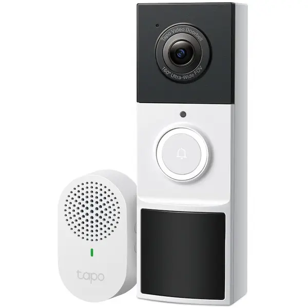 TP-LINK Interfon cu sonerie si camera de supraveghere wireless, TP-Link Tapo D210, 2K 3MP, unghi larg 160°, detectare inteligenta persoane, baterie reincarcabila 6400mAh, suporta panou solar Tapo, Two-Way Audio, IP65