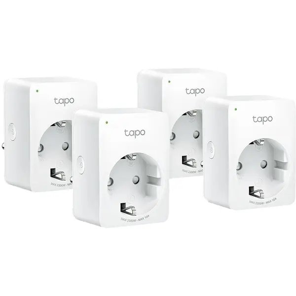 TP-LINK Pachet 4 prize inteligente TP-Link Mini Tapo P100, Wi-Fi, control vocal, 10A, compatibil Android/iOS, Amazon Alexa si Google Assistant, 220-240V, Alb