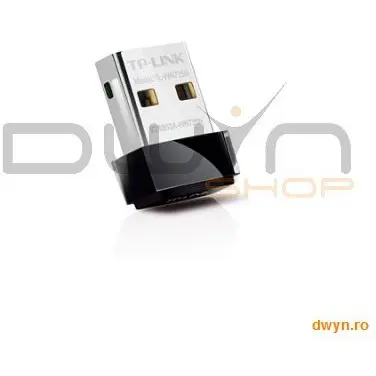 TP-LINK Placa Retea Nano Wireless USB 150Mb/s Lite-N, Realtek chipset, 2.4GHz, buton QSS, dimensiuni: 18.6x1