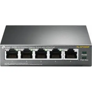 TP-LINK Poe (Power Over Ethernet) Switch 5 Porturi 10/100m (4 Porturi Poe), Carcasa Metal Tl-Sf1005p