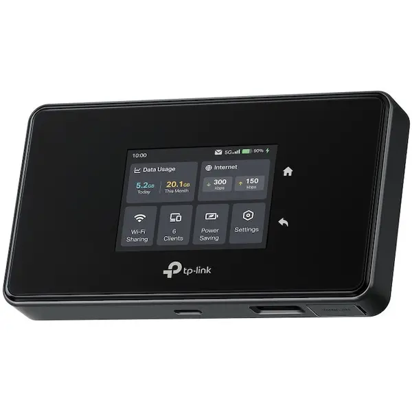 TP-LINK Router Wireless Portabil TP-Link M8550 5G LTE, Tri-Band AXE3600, ecran tactil, pana la 32 dispozitive, VPN, Gigabit RJ45, slot nano SIM, 2 x port TS-9, baterie 4680mAh