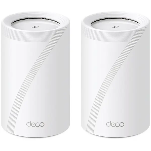 TP-LINK Sistem Mesh Wi-Fi TP-Link Deco BE65(2-pack), BE9300, Tri-Band, Wi-Fi 7, MLO, HomeShield, 4 porturi 2.5G, cu acoperire pentru intreaga casa