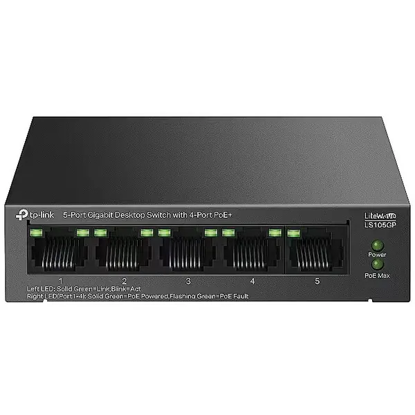 TP-LINK Switch Gigabit TP-Link LS105GP, 5 Porturi, 4 PoE+