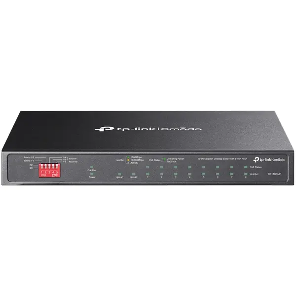 TP-LINK Switch TP-LINK Omada DS110GMP, 10 porturi RJ45, 8 porturi PoE+, 123 W, Viteza de transfer 10/100/1000 Mbps