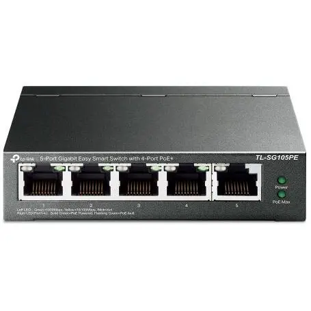 TP-LINK TP-LINK TL-SG105PE 5-Port Gigabit Easy Smart Switch with 4-Port PoE+ 65W PoE budget Desktop Steel Case