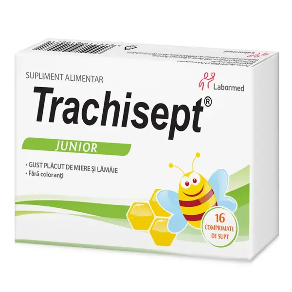 Trachisept Junior cu miere si lamaie, 16 capsule, Labormed