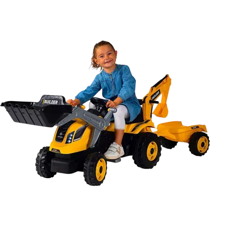 Tractor cu pedale si remorca Smoby Builder Max galben 7600710304