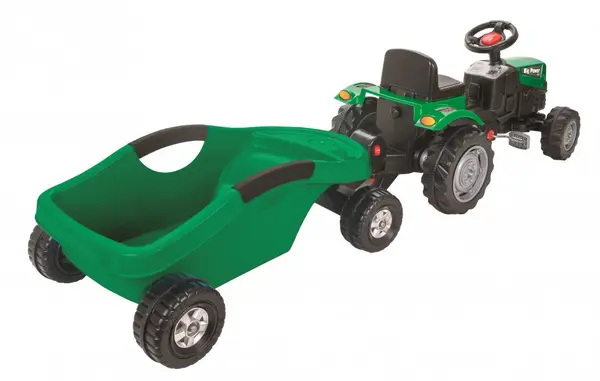 Tractor cu remorca Pilsan Big Trolley Green transmisie pe lant, volan cu claxon, scaun reglabil, spatar, de la 3 ani pana la 50 kg