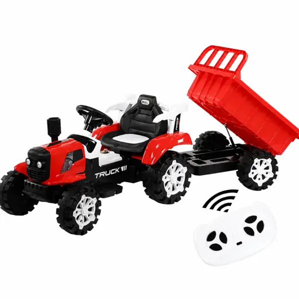 Tractor electric pentru copii 12V cu remorca detasabila si telecomanda parentala - Rosu