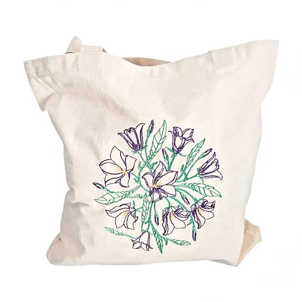 Traista de bumbac cu broderie model buchet violete