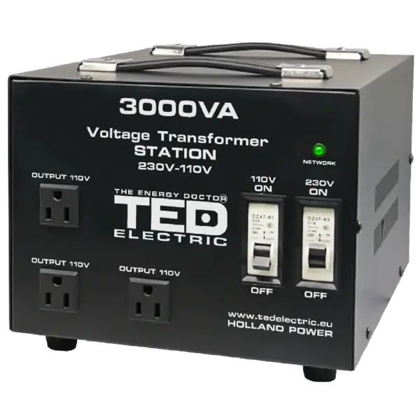 Transformator 230-220V la 110-115V 3000VA/2400W cu carcasa TED000248