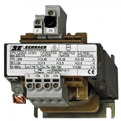 Transformator de comanda monofazat, 230V/24V, 315 VA, IP00 Schrack LP602032T