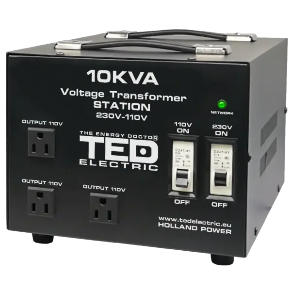 Transformator de tensiune 230V la 110V, 10000VA/8000W, reversibil, TED Electric TED000231