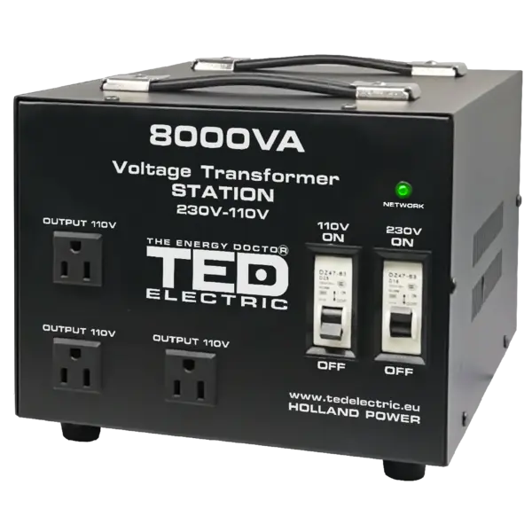 Transformator de tensiune 230V la 110V, 8000VA/6400W, reversibil, TED Electric TED000262
