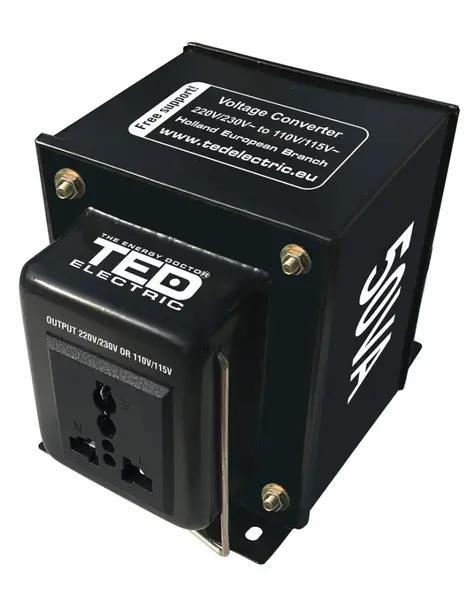 Transformator reversibil 230V↔110V, 50VA/35W, priză universală, TED Electric TED110REV-50VA