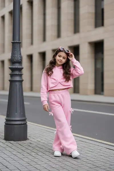 Trening casual negru cu pantalon evazat pentru fete - Sidney