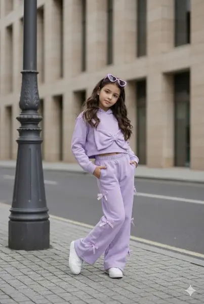 Trening casual roz cu pantalon evazat pentru fete - Sidney