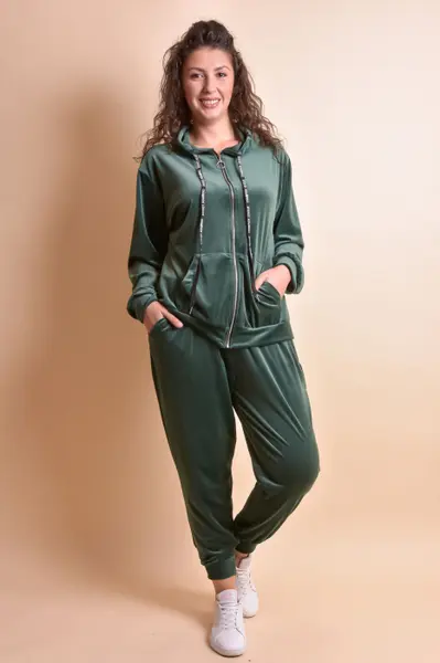 Trening oversized verde din catifea