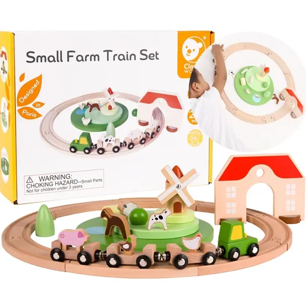 Trenulet micul fermier, Classic World, lemn, multicolor KID054464, la doar 126,00 lei