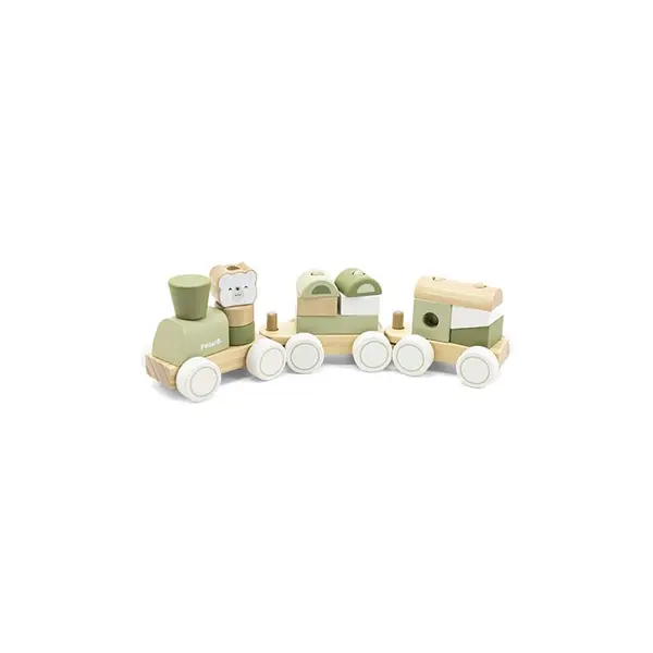Trenulet PolarB Viga, lemn, modular cu animale, verde KID442315, la doar 98,00 lei