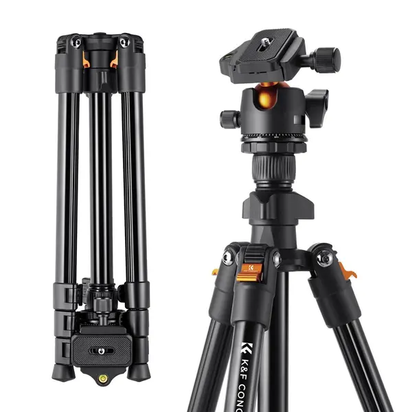 Trepied K&F din aluminiu, ușor, 1,6 m, compact, flexibil și portabil, sarcină 8 kg, pentru camere DSLR si mirrorless