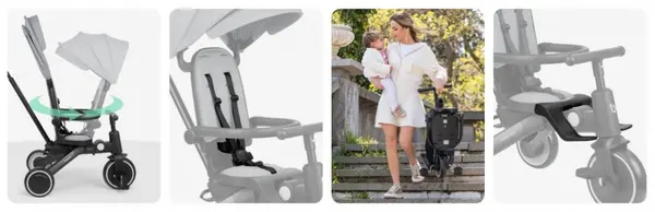 Tricicleta 8in1 pentru copii KikkaBoo Trix 2 Mint ultrapliabila,de la 10 luni la 22kg,cadru din aluminiu,sezut rotativ,spatar reglabil,maner parental reglabil,copertina reglabiladetasabila,centura de siguranta