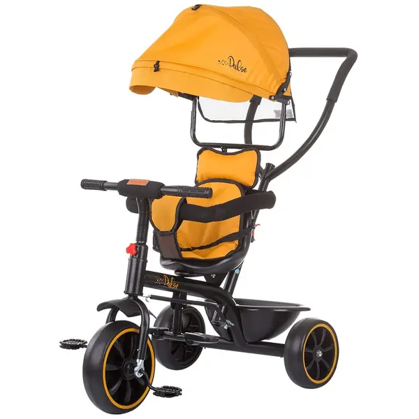 Tricicleta Chipolino Pulse, 2 in 1, maner parental, copertina, galben KID047122, la doar 296,00 lei