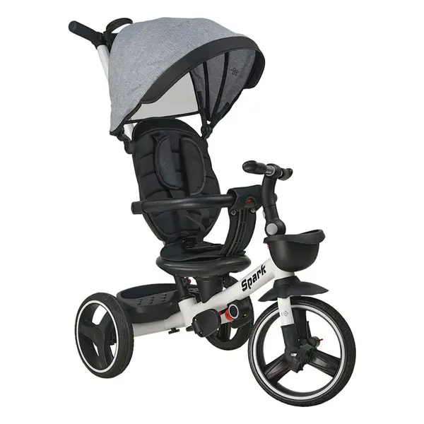 Tricicleta copii, Bebe Stars, Spark, Pliabila, Rotire 360 grade, Cu suport pahar, Pana la 25 kg, Conform cu EN711-1,2, 1,5-5 ani, Grey