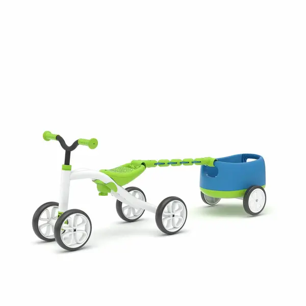 Tricicleta copii, Chillafish, RideOn Quadie, Usoara cu remorca, Cu sa reglabila, Cu mic compartiment in sa, 3.8 Kg, Pentru 1 - 3 ani, Lime