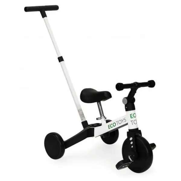 Tricicleta Ecotoys, 2 in 1, pedale si maner, alb KID975563, la doar 199,00 lei