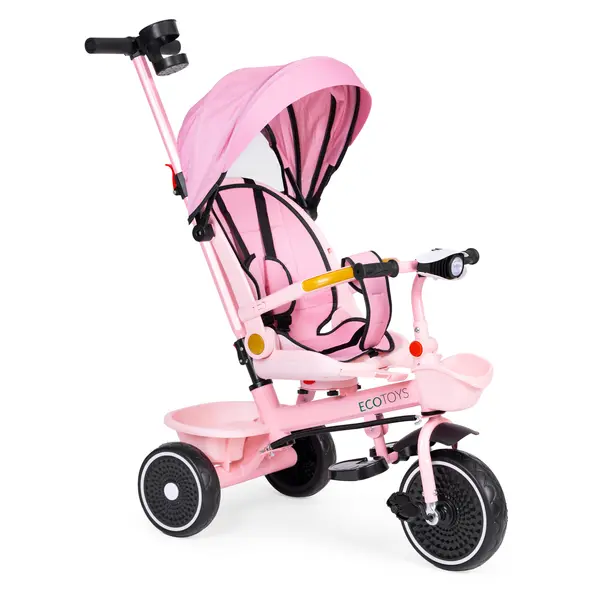 Tricicleta Ecotoys, 2 in 1, scaun rotativ, melodi si lumini, copertina, roz KID005932, la doar 383,00 lei
