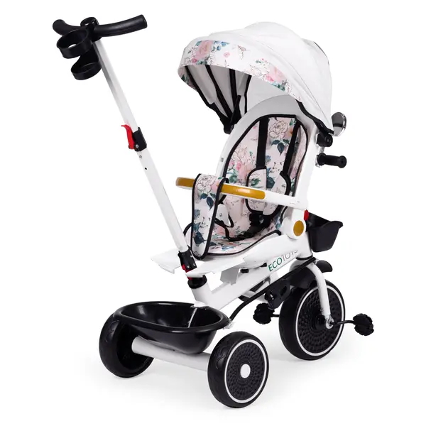 Tricicleta Ecotoys, maner paternal, scaun reversibil, copertina, alb KID005949, la doar 387,00 lei