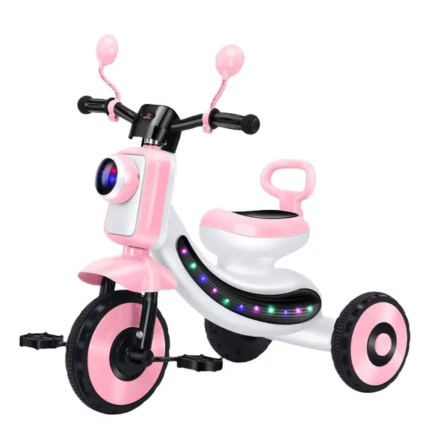 Tricicleta interactiva pentru copii cu lumini LED si muzica - Roz