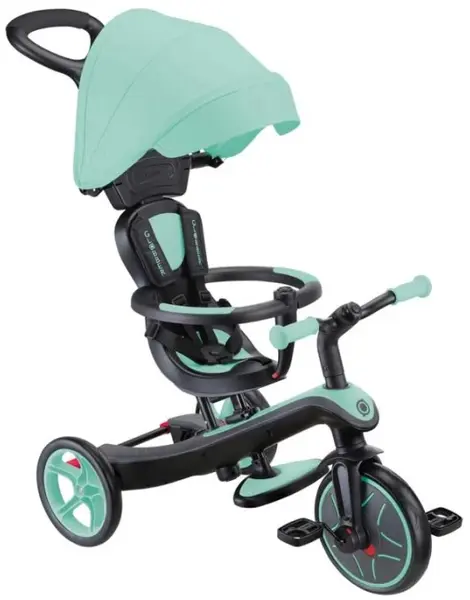 Tricicletă pentru copii 4 în 1 Globber - Explorer Trike, cu coperta, verde mentă